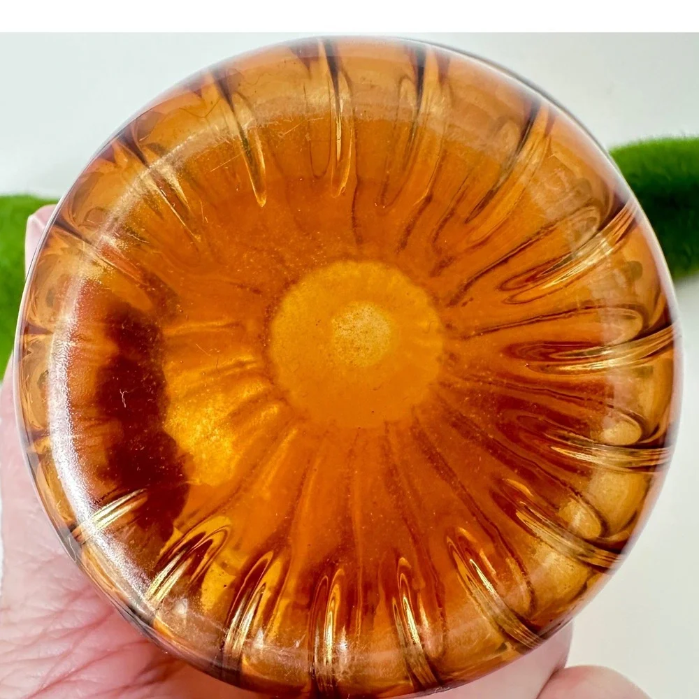 Vintage Amber Glass Mushroom Vase Ribbed Toadstool MCM Cottagecore Decor 5 inch